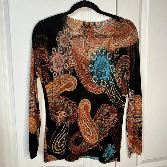 Frogbox Fine Lightweight Knit 100% Wool Paisley Semi Sheer Knit V-neck Top - Picture 3 of 3